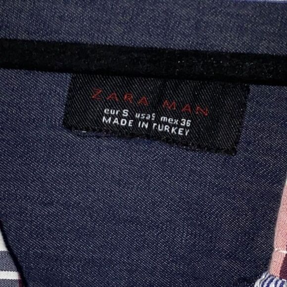 Zara Man Men's Sz Sm Red Plaid Long Sleeve Casual Button-Up Western Style Shirt - Picture 6 of 7